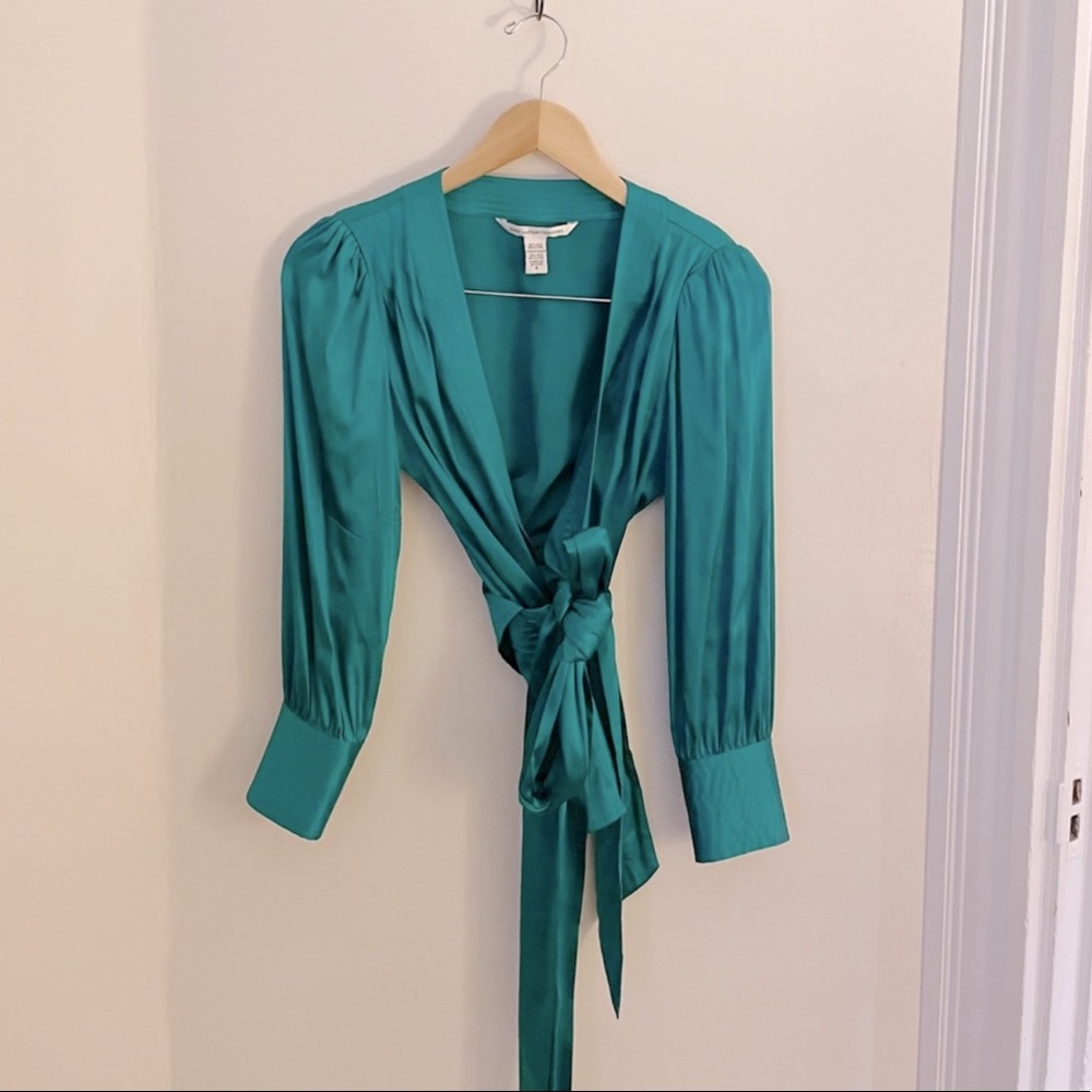 DVF turquoise silk wrap blouse